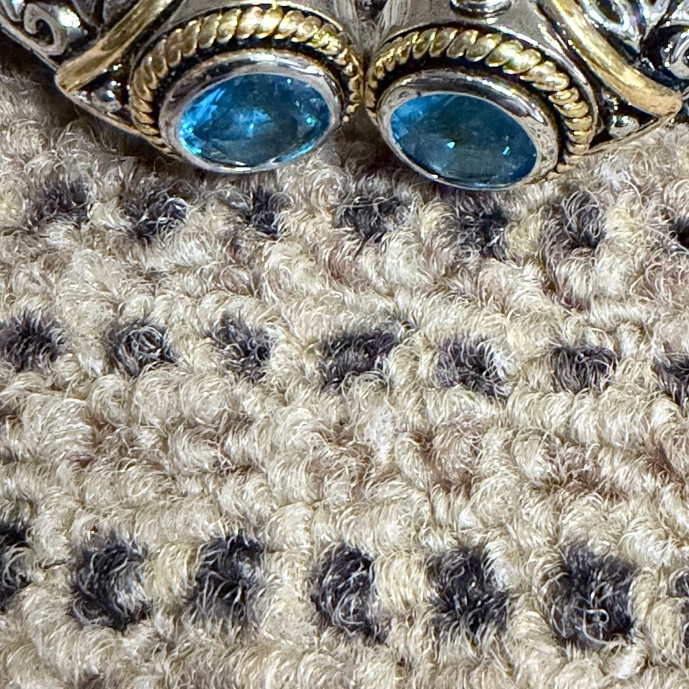 Elegant Silver and Gold Tone Bracelet Blue Accents Dec Birthstone Hinge Bangle - Picture 7 of 10